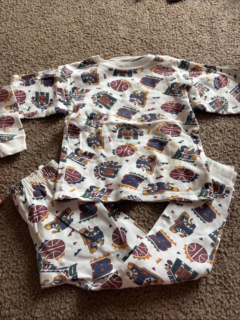 B51 8Y Vintage Cotton Kids White Basketball Print Pajama Set